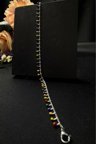 SEVGİLİ TAKI Colorful Row Dangle Steel Anklet |   Rainbow Series