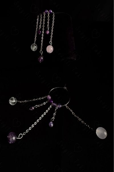 SEVGİLİ TAKI Amethyst Crystal Quartz and Agate Natural Stone Steel Earrings -777 Series