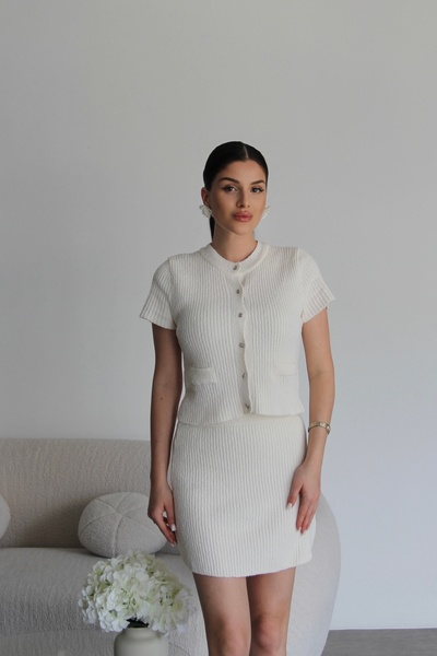 Julidress Kardigan sa dugmićima od bijelog kamena i mini suknja, set premium ...