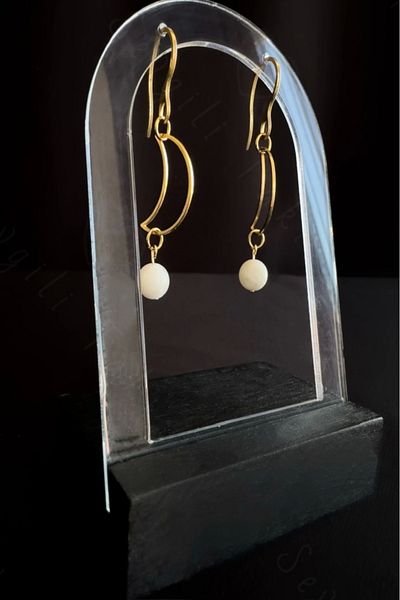 SEVGİLİ TAKI Apollo Series - Natural Stone Moon Steel Earrings