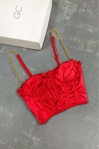 Gece İncisi Satin Bustier with Chain Strap