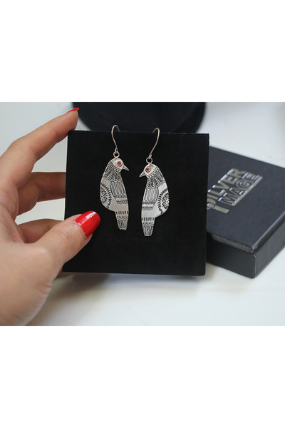 Silvermage Gümüş Küpe Kuş Motifli El Yapımı Minimalist Sanatsal Tasarım