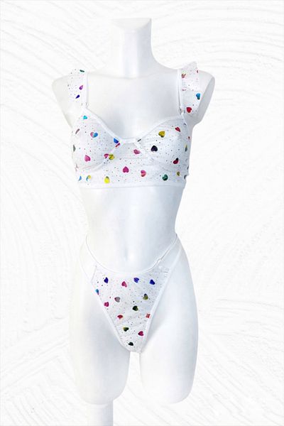 Gece İncisi Set sutien transparent inimă colorată