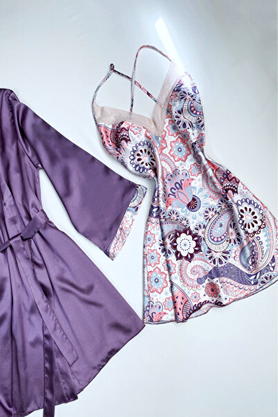 Gece İncisi Σετ Σατέν Νυχτικό - Σετ Πρωινού