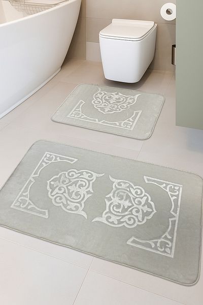 FeelHome Taşkent Deluxe Αντιολισθητική Βάση Super Soft Absorbent Luxury Printed Χαλάκι Μπάνιου 2 τεμαχίων Κρέμα
