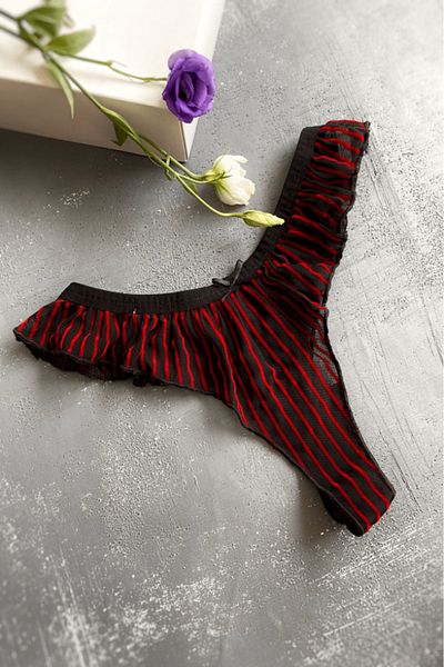 Gece İncisi Transparent Velvet Printed Pleated Thong