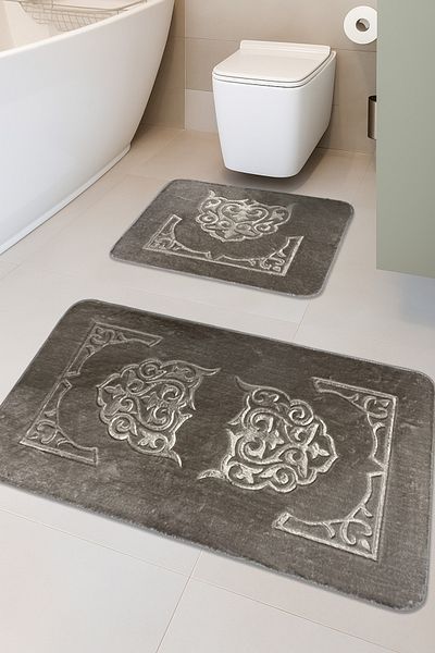 FeelHome Tashkent Deluxe Αντιολισθητική Βάση Super Soft Absorbent Luxury Printed Χαλάκι μπάνιου 2 τεμαχίων Γκρι