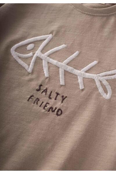 Cigit Fish Embroidered T-shirt 2-8 Years Old Mink