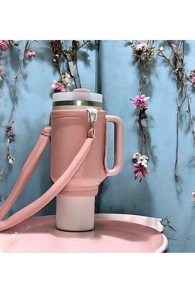 JACA Quencher 1.18 Lt Thermos Compatible Hanging Case Bag and Color Shoulder Strap Accessory with Straw
