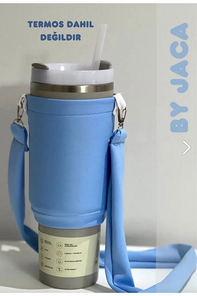 JACA Quencher Straw 1.18 Lt Thermos for Hanging Case Bag and Colorful Shoulder Strap Accessory