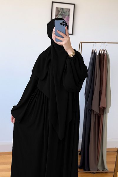 MODA Lolo Boutique Ferace Souffle Veil Suit Tile (ΣΕΤ ΤΡΙΩΝ ΤΕΜΑΧΙΩΝ) Μεταξωτό Μαύρο Χρώμα Medina