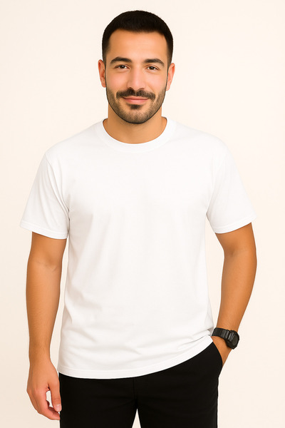Ellit giyim تي شيرت أساسي أبيض اللون للرجال مصنوع من القطن بنسبة 100% وفتحة ر...