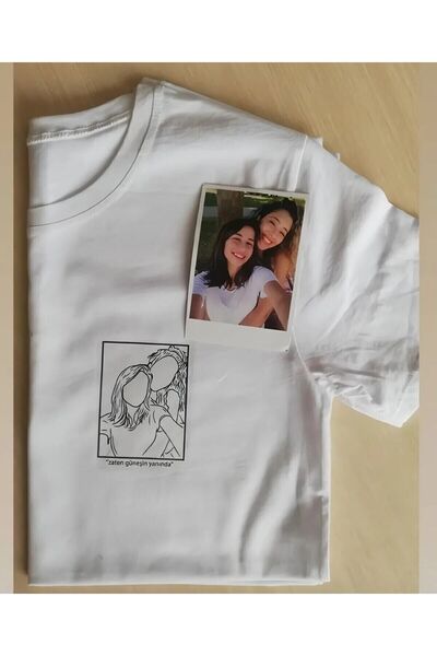 barsdepo Çizgisel Kişiye Özel Fotoğraf Çizim Baskılı T-shirt