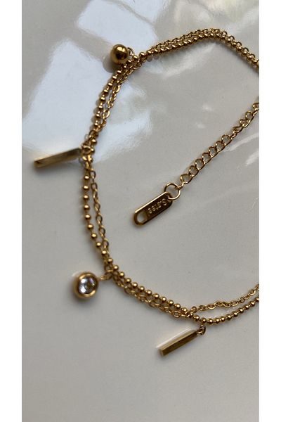 ZRN AKSESUAR Halhal Double Chain ​​Stylish Gold Color Halhal with Stone and Candy