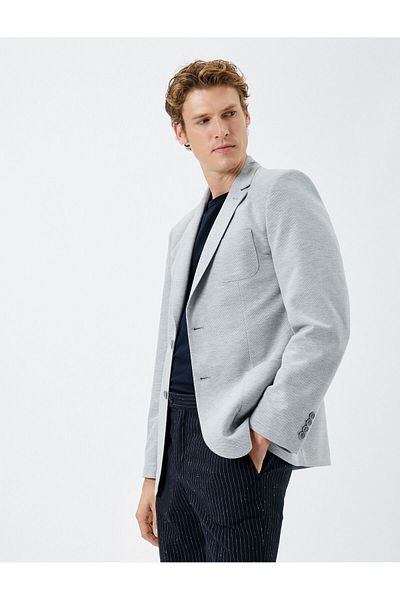 Koton Blazer Jacket Double Pocket Slim Fit Mono Collar
