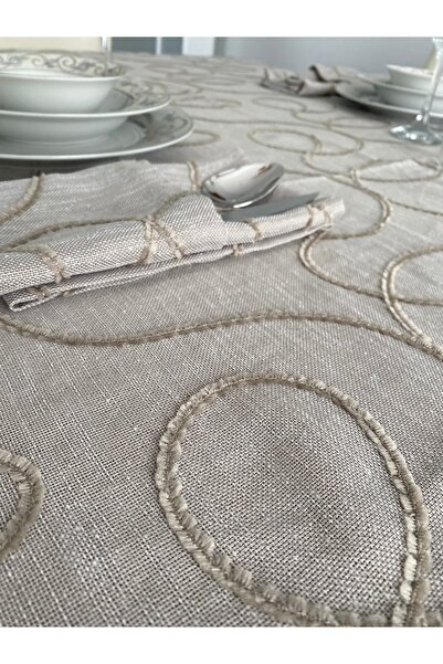 wertino Masa örtüsü keten işlemeli