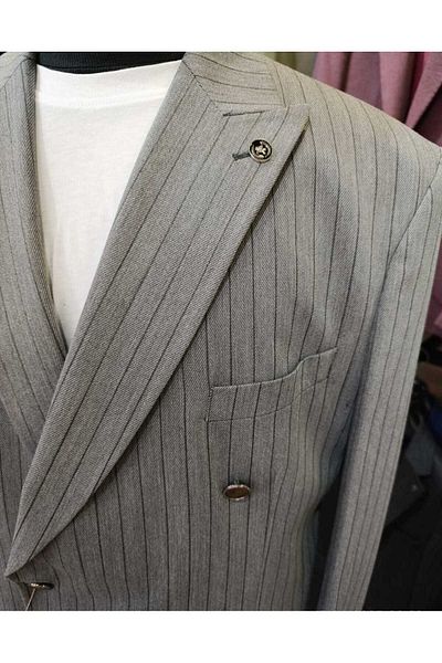 Ted Davıd Gray Striped Double Breasted Jacket