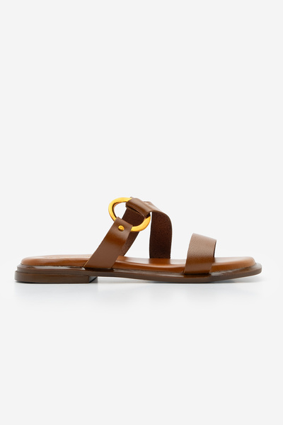 Marjin Dámské neformální pantofle s přezkou z pravé kůže Fenzum Tan