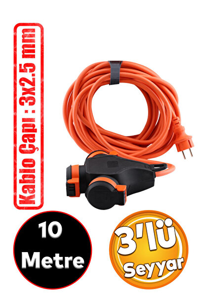 Badem10 Çoklu Uzatma Kablosu Cca 3x2.5 Mm Monofaze Çoğaltıcı Seyyar Topraklı ...