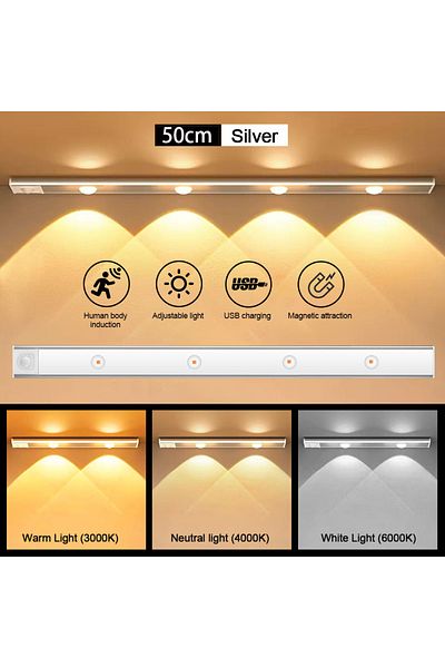 Choice White 50cm Motion Sensor Led Light Wireless Ultra Thin Usb Kitchen Bedroom Wardrobe Night Light
