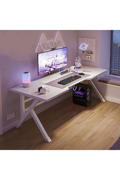 VINNYSEN Gaming Desk, Computer Desk Home Office Desk Extra Large Modern Ergonomic White Pc Table（140*60）