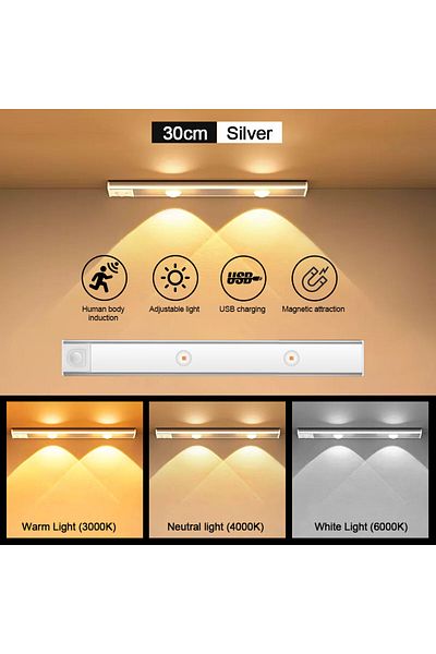 Choice White 30cm Motion Sensor Led Light Wireless Ultra Thin Usb Kitchen Bedroom Wardrobe Night Light