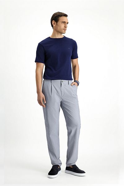 Kiğılı Elastic Waist Drawstring Striped Seersucker Pleated Classic Fabric Trousers