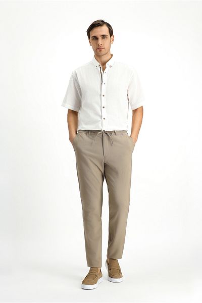 Kiğılı Super Slim Fit Extra Slim Fit Elastic Waist String Seersucker Lycra Classic Fabric Trousers
