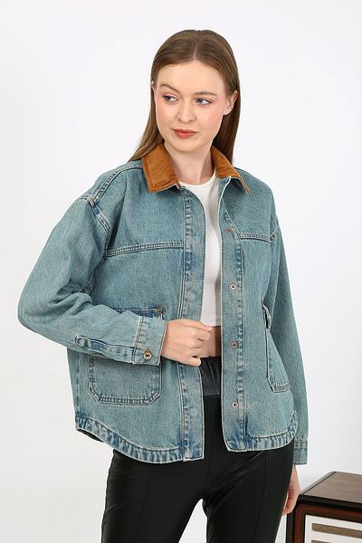 VELLICHOR Jachetă din denim cu guler de catifea Albastru deschis