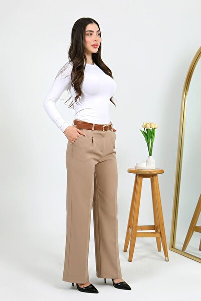 VELLICHOR Παντελόνι Palazzo με ζώνη Mink