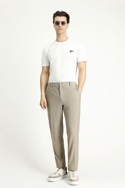 Kiğılı Lycra Slim Fit Striped Classic Fabric Trousers - Elastic Waist