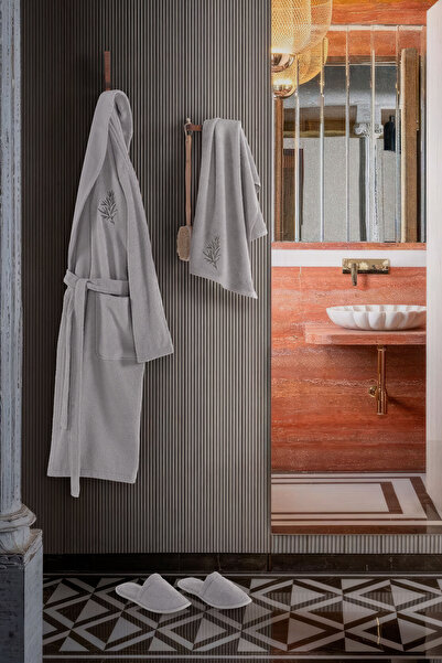 MARİBOR Gri - Erkek Bambu Bornoz Seti - 3 Parça