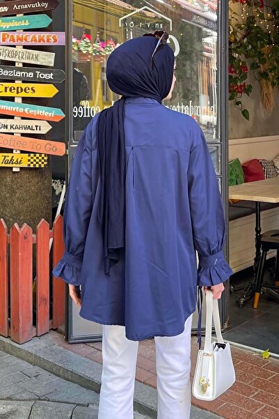 lamelif Flores Ruffled Tunic Navy Blue