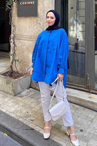 lamelif Saks Blue Tunic - Με Ράβδο στη Μανσέτα