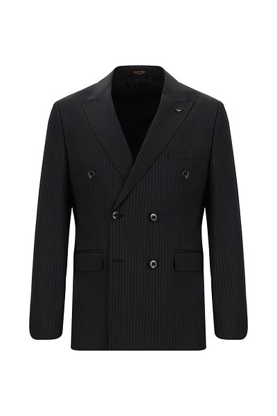 Abdullah Kiğılı Slim Fit Slim Fit Double Breasted Suit with Striped Cashmere