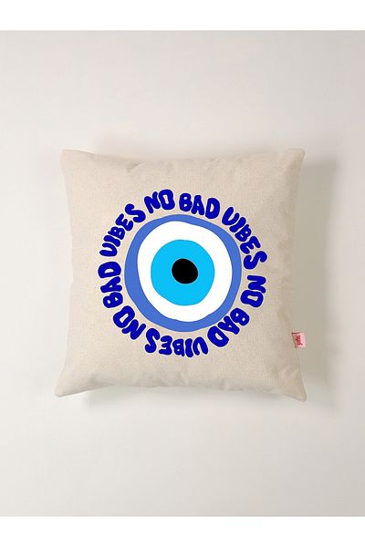 Galia Tasarım Κάλυμμα μαξιλαριού ριχτάρι No Bad Vibes με χάντρες από λινό πλυμένο (45X45 CM)