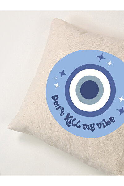 Galia Tasarım Don'T Kill My Vibe - Decorative Throw Pillow Case with Evil Eye Beads (45X45 cm)