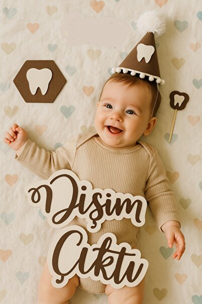 aloha concept Dişim Çıktı 5 Parça Şapkalı Diş Buğdayı Doğum Günü Partisi Yarım Yaş 6 Aylık Ilk Bebek Fotoğraf Çeki