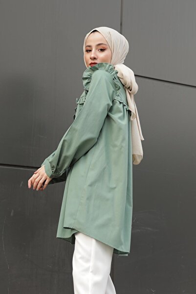 lamelif Hakim Yaka Önü Pileli Tunik Çağla Yeşili