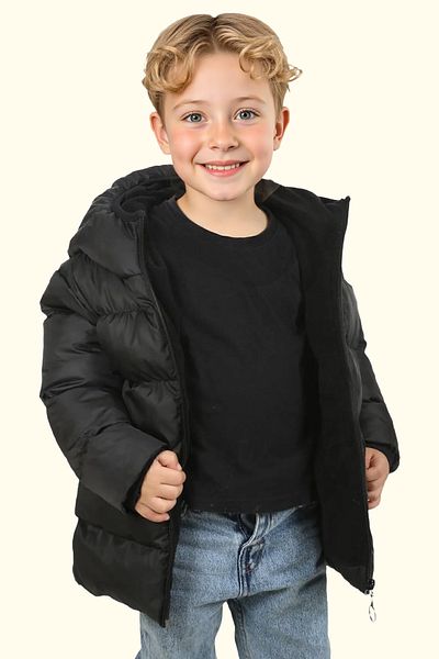 Firststops Boy's Black Fleece Hooded Waterproof Windproof Inflatable Winter Coat & Coat