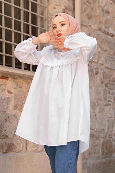 lamelif Λευκός γιακάς Judge Πλισέ τουνίκ