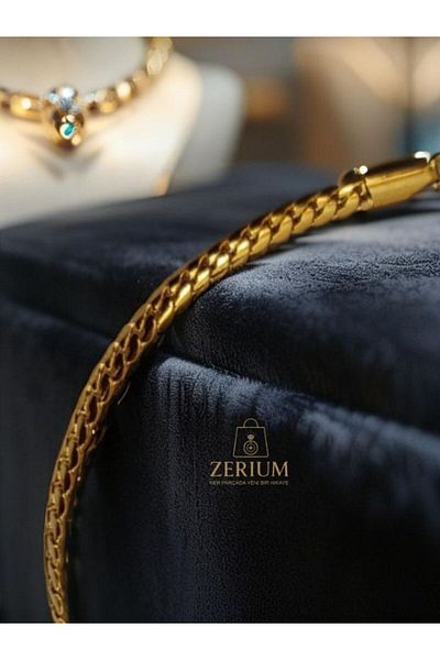 ZERİUM Gold Color Steel Style Barley Bracelet 316L (with Jewelry Box)
