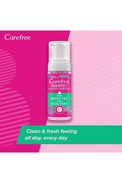 Carefree Daily Intimate Cleansing Mousse Duo Effect With Green Tea And Aloe Vera 150 ml