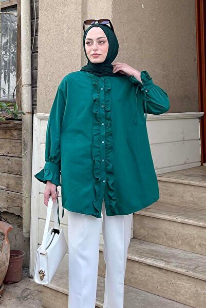 lamelif Flores Ruffle Tunic Emerald Green