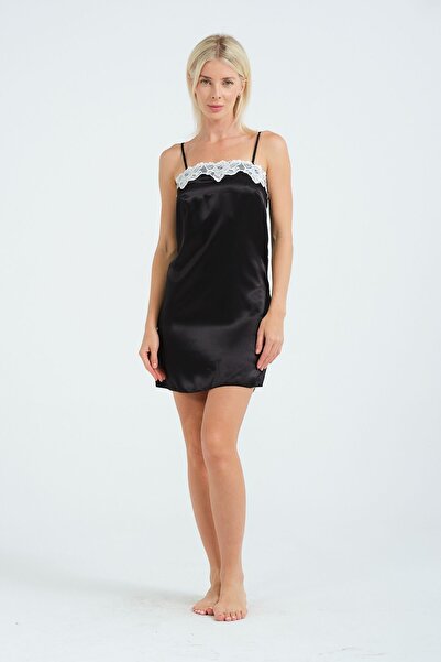 Laperissa Γυναικείο κομψό νυχτικό με μαύρη δαντέλα και λεπτομέρειες από σατέν...