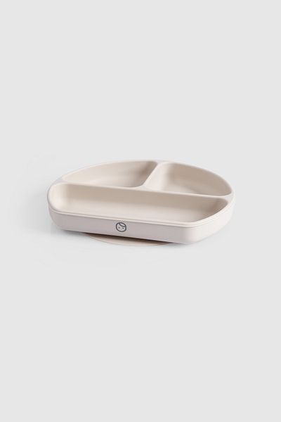 Little Gusto 3 Compartment Covered Silicone Vacuum Beige Food Plate