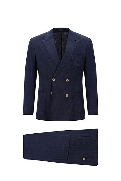 Kiğılı Regular Fit Double Breasted Waist Lace-Up Linen Suit
