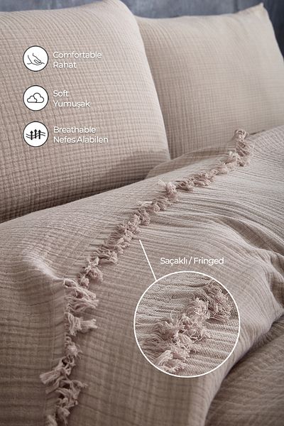 Evlen Home Collection 100% Cotton Double Muslin Bedspread 4 Layer Soft Blanket Muslin Pique Set 3 Pieces
