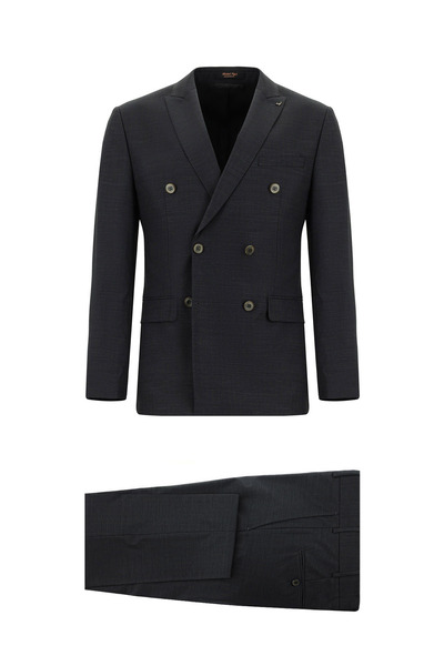 Abdullah Kiğılı Super Slim Fit Ekstra Dar Kesim Çizgili Yünlü Kruvaze Takım Elbise