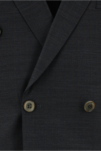 Abdullah Kiğılı Super Slim Fit Ekstra Dar Kesim Çizgili Yünlü Kruvaze Takım Elbise